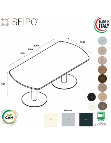 Panel Tavolo riunione sagomato p. 1000, piano  monoblocco, colonna e base tonda Seipo PA.0789 90 1 2