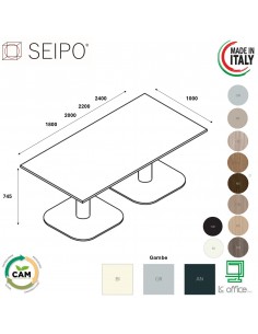 Panel Tavolo riunione p. 1000, piano monoblocco,  colonna e base quadra Seipo PA.0772 3 4 5