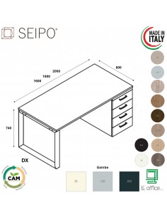 Scrivania DX-SX profondità 800, cassettiera portante con cassettiera Seipo struttura metallica GAMBE AD ANELLO RN.0057 58 59