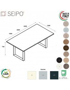 RING Tavolo riunione P. 1200, piano monoblocco, struttura metallica a ponte Seipo RN.0706 07 08