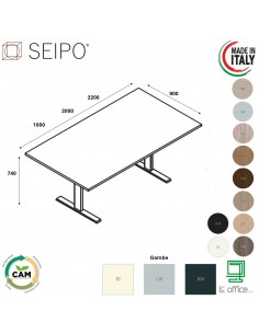 T-LEG tavolo riunione LINEARE P. 900 monobloco struttura metallica gambe a T Seipo TL.0800 01 02