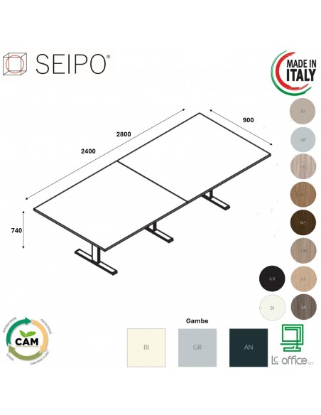 T-LEG tavolo riunione LINEARE P. 900 composto 2 pezzi struttura metallica gambe a T Seipo TL.0803 04
