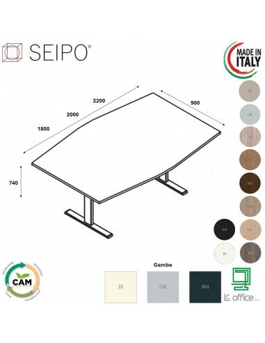 T-LEG tavolo riunione SAGOMATO P. 900 monobloco struttura metallica gambe a T Seipo TL.0805 06 07