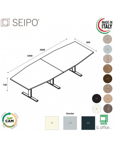 T-LEG tavolo riunione SAGOMATO P. 900 composto 2 pezzi struttura metallica gambe a T Seipo TL.0808 09