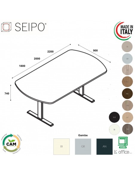 T-LEG tavolo riunione OVALE P. 900 monobloco struttura metallica gambe a T Seipo TL.0810 11 12