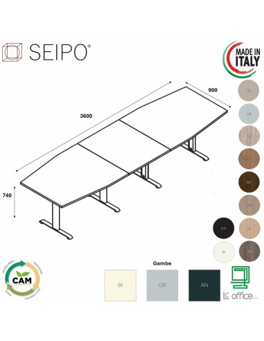 T-LEG tavolo riunione SAGOMATO 14 POSTI composto 3 pezzi struttura metallica gambe a T Seipo COMPO 2
