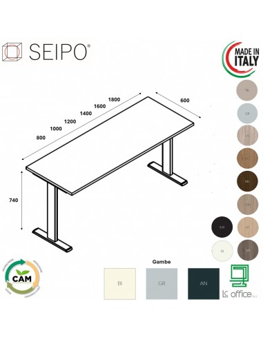 T-LEG tavolo riunione LINEARE P. 900 monobloco struttura metallica gambe a T Seipo TL.0869 70 71 72 73 74