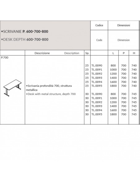 T-LEG tavolo riunione LINEARE P. 700 monobloco struttura metallica gambe a T Seipo TL.0890 91 92 93 94 95