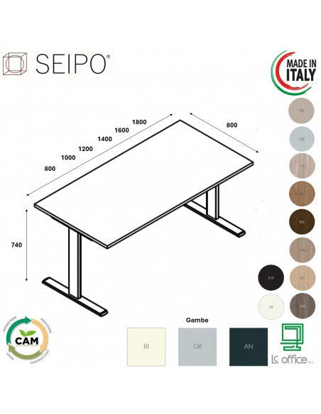 T-LEG tavolo riunione LINEARE P. 800 monobloco struttura metallica gambe a T Seipo TL.0840 41 42 43 44 45