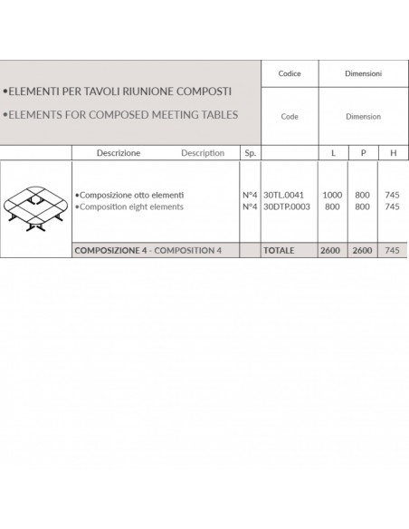 T-LEG tavolo riunione DIREZIONALE composto struttura metallica gambe a T Seipo COMPO 5 scheda
