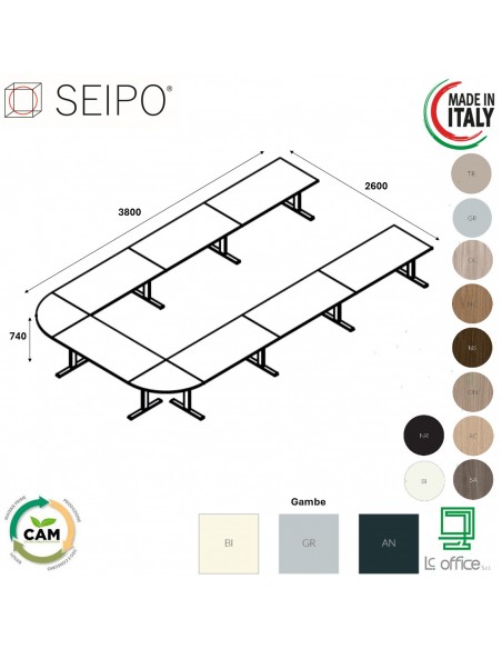 T-LEG tavolo riunione XXL composto struttura metallica gambe a T Seipo COMPO 6