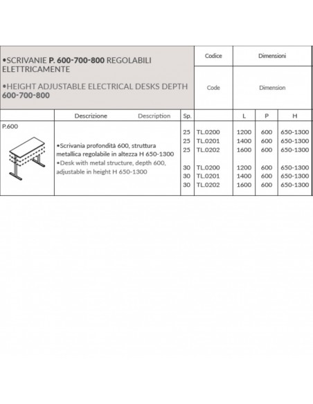 T-Leg tavolo schivania regolabile in altezza  Seipo scheda