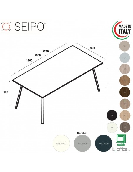 VERTEX scrivania piano in melaminico LINEARE Seipo P. 900 - VX.0021 22 23