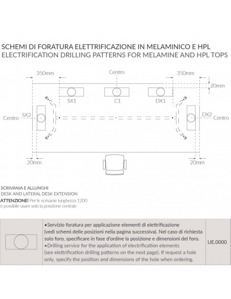 VERTEX scrivania piano in melaminico LINEARE con mobile portante Seipo - VX.0026 27 28 VX.0036 DX SX