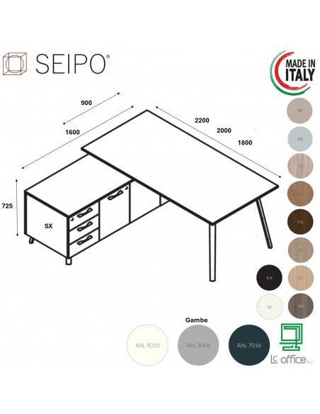 VERTEX scrivania direzionale melaminico LINEARE con mobile portante Seipo - VX.0026 27 28 VX.0041 SX