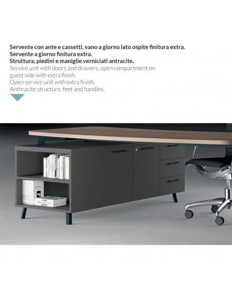 VERTEX scrivania piano sagomata in melaminico con mobile portante Seipo - VX.0016 17 18 VX.0041 DX IMG