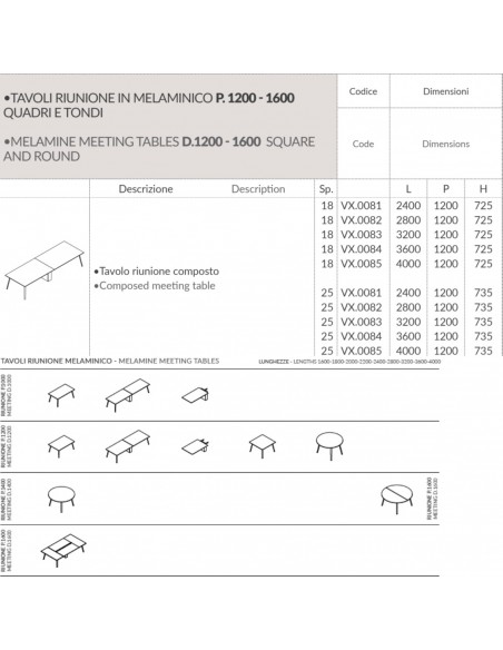 VERTEX Tavolo riunione 2 PEZZI piano in melaminico LINEARE Seipo P. 1000 - VX.0061 62 63 64 65 IMG SCHEDA