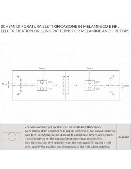 SCHEMA PER FORATURE ELETRIFICAZIONE TAVOLI RIUNIONE 2 PEZZI