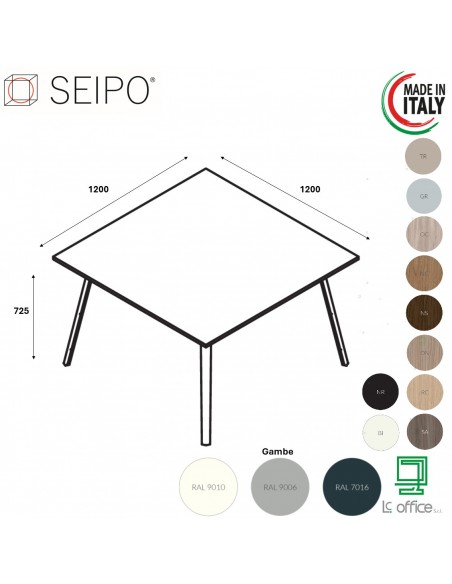 VERTEX Tavolo riunione piano in melaminico QUADRATO Seipo P. 1200 - VX.0096