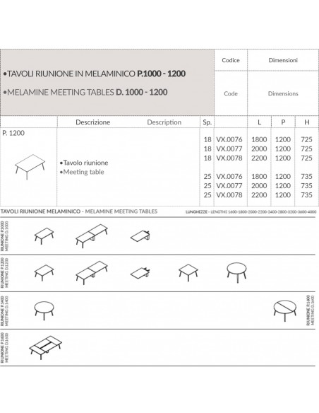 VERTEX Tavolo riunione piano in melaminico QUADRATO Seipo P. 1200 - VX.0096 SCHEDA