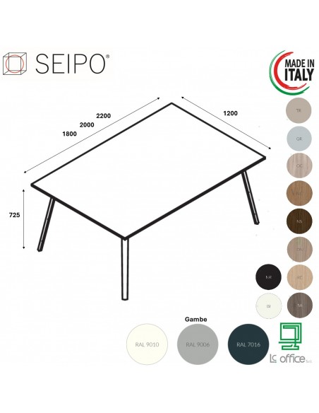 VERTEX Tavolo riunione piano in melaminico MONOBLOCO Seipo P. 1200 - VX.0076 77 78