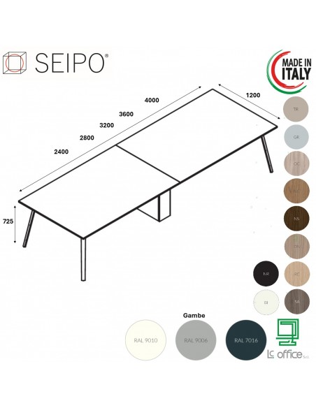 VERTEX Tavolo riunione 2 PEZZI piano in melaminico LINEARE Seipo P. 1200 - VX.0081 82 83 84 85