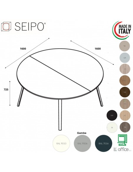 VERTEX Tavolo riunione piano in melaminico ROTONDA diametro 1600 Seipo - VX.0099