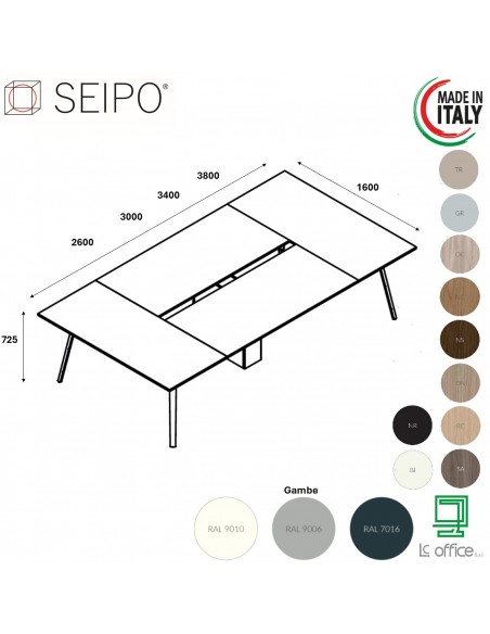 VERTEX Tavolo riunione piano in melaminico COMPOSTO Seipo P. 1600 - VX.0111 12 13 14