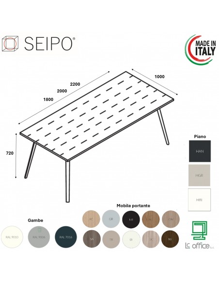 VERTEX scrivania ELEGANTE piano in HPL LINEARE Seipo P. 1000 - VX.0201 02 03