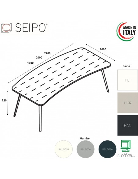 VERTEX scrivania ELEGANTE piano in HPL sagomata Seipo P. 1000 - VX.0211 12 13