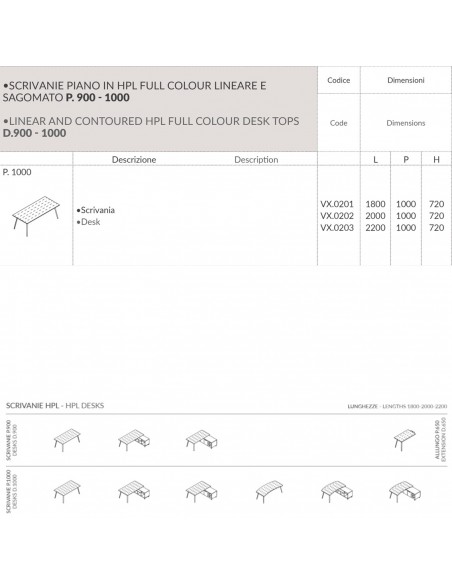 VERTEX tavolo riunione ELEGANTE piano in HPL LINEARE Seipo P. 1000 - VX.0256 57 58 scheda