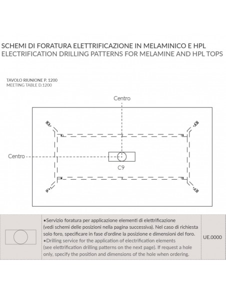 schemo per la forature tavoli reunione VERTEX SEIPO