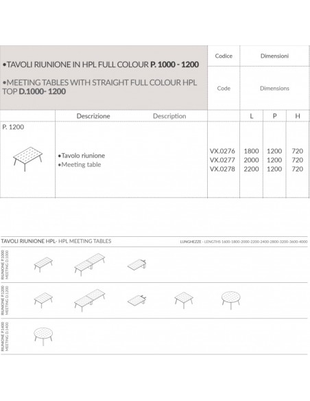 VERTEX tavolo riunione ELEGANTE piano in HPL LINEARE Seipo P. 1200 - VX.0276 77 78 SCHEDA