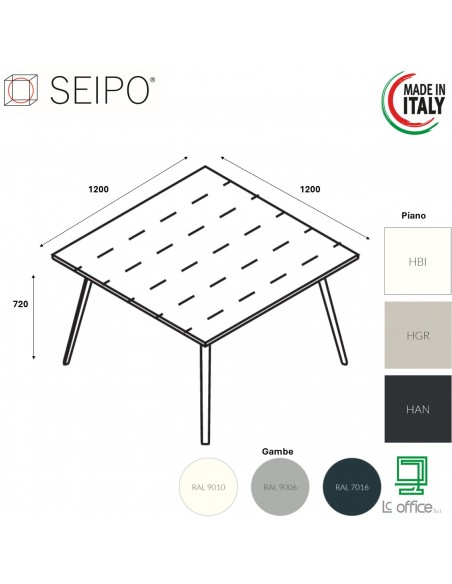 VERTEX tavolo riunione ELEGANTE piano quadrato in HPL LINEARE Seipo P. 1200 - VX.0296
