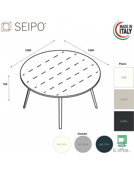 VERTEX tavolo riunione ELEGANTE piano rotondo in HPL Seipo P. 1200 - VX.0297
