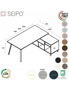 VERTEX scrivania piano in melaminico LINEARE con mobile portante Seipo - VX.0026 27 28 VX.0036 DX SX