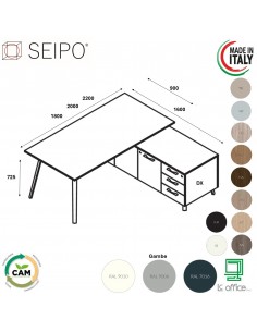 VERTEX scrivania direzionale melaminico LINEARE con mobile portante Seipo - VX.0026 27 28 VX.0041 DX