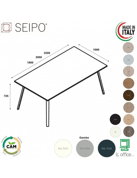 VERTEX scrivania piano in melaminico LINEARE Seipo P. 1000 - VX.0001 02 03