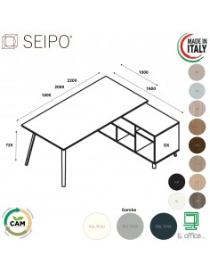 VERTEX scrivania piano in melaminico LINEARE con mobile portante Seipo - VX.0006 07 08 VX.0036 DX SX