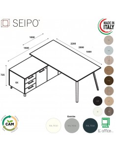 VERTEX scrivania piano in melaminico LINEARE con mobile portante Seipo - VX.0006 07 08 VX.0041 SX