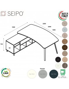 VERTEX scrivania piano sagomata in melaminico con mobile portante Seipo - VX.0016 17 18 VX.0036 SX