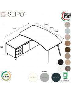 VERTEX scrivania piano sagomata in melaminico con mobile portante Seipo - VX.0016 17 18 VX.0041 SX