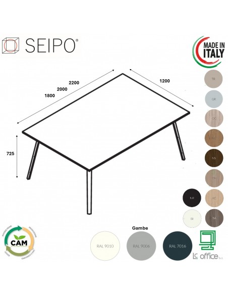 VERTEX Tavolo riunione piano in melaminico MONOBLOCO Seipo P. 1200 - VX.0076 77 78