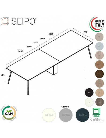VERTEX Tavolo riunione 2 PEZZI piano in melaminico LINEARE Seipo P. 1200 - VX.0081 82 83 84 85