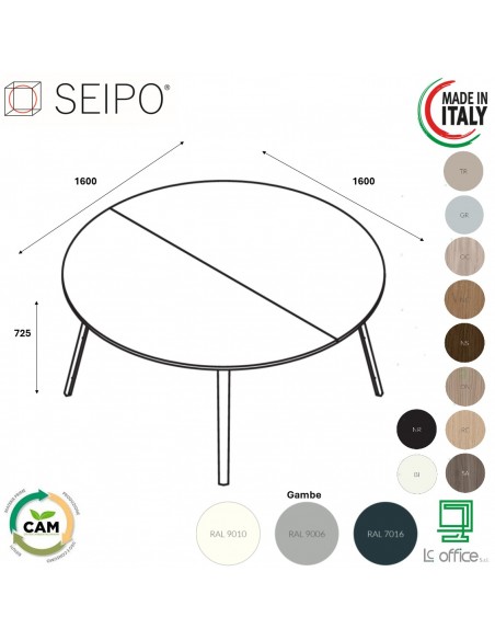 VERTEX Tavolo riunione piano in melaminico ROTONDA diametro 1600 Seipo - VX.0099