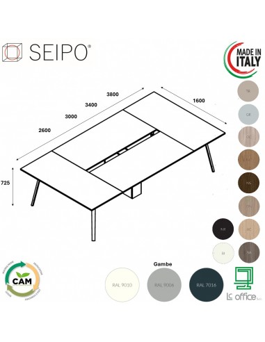 VERTEX Tavolo riunione piano in melaminico COMPOSTO Seipo P. 1600 - VX.0111 12 13 14