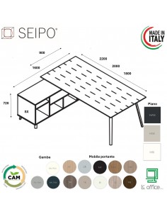 VERTEX scrivania ELEGANTE piano in HPL con mobile portante Seipo P. 900 - VX.0226 27 28 VX.0036 SX