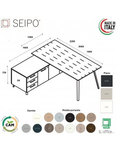 VERTEX scrivania ELEGANTE piano in HPL con mobile portante Seipo P. 1000 - VX.0206 07 08 VX.0041 SX