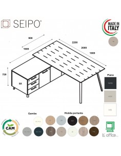 VERTEX scrivania ELEGANTE piano in HPL con mobile portante Seipo P. 900 - VX.0226 27 28 VX.0041 SX