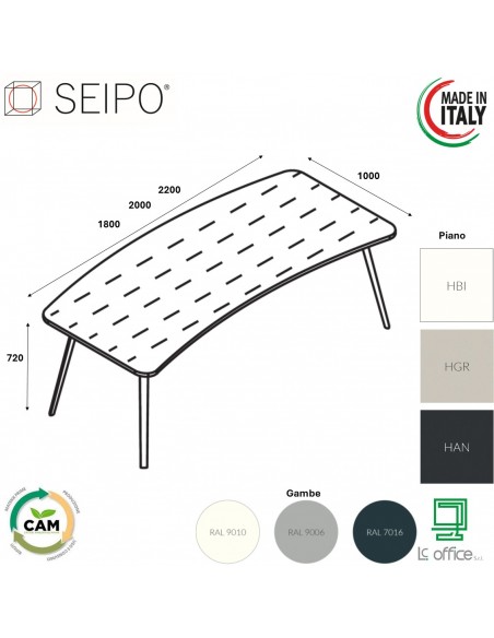 VERTEX scrivania ELEGANTE piano in HPL sagomata Seipo P. 1000 - VX.0211 12 13